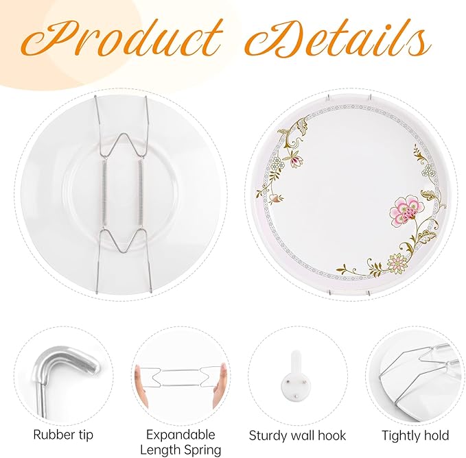 4 Pack Plate Hangers for The Wall, Suitable for 4-5 inch Art Plate, Stainless Steel Invisible Heavy Duty Wire Plate Holder with Wall Hooks, Plate Hangers for Displaying Plates, Platter, Dish, Silver
