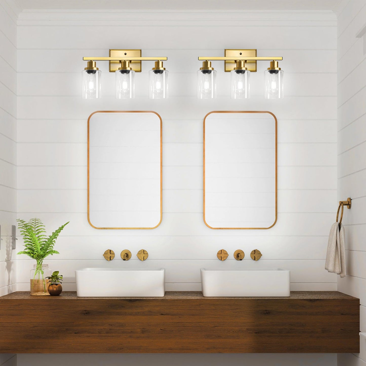 Ascher Bathroom Vanity Light Fixtures  3 Light Wall Sconces Lighting With Clear Glass Shade  Gold Wall Lights For Mirror  Kitchen  Living Room  Gallery  E26 Base (Bulbs Not Included)