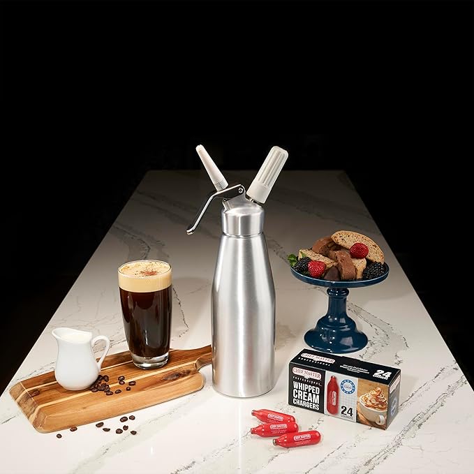 Chef Master 10 Pack N20 Whipped Cream Chargers - 8g Professional Nitrous Oxide Cartridges - Premium Whip Cream Charger Cartridge - Made in EU - Food-Safe Steel & Universal Fit for Dispensers - 90060