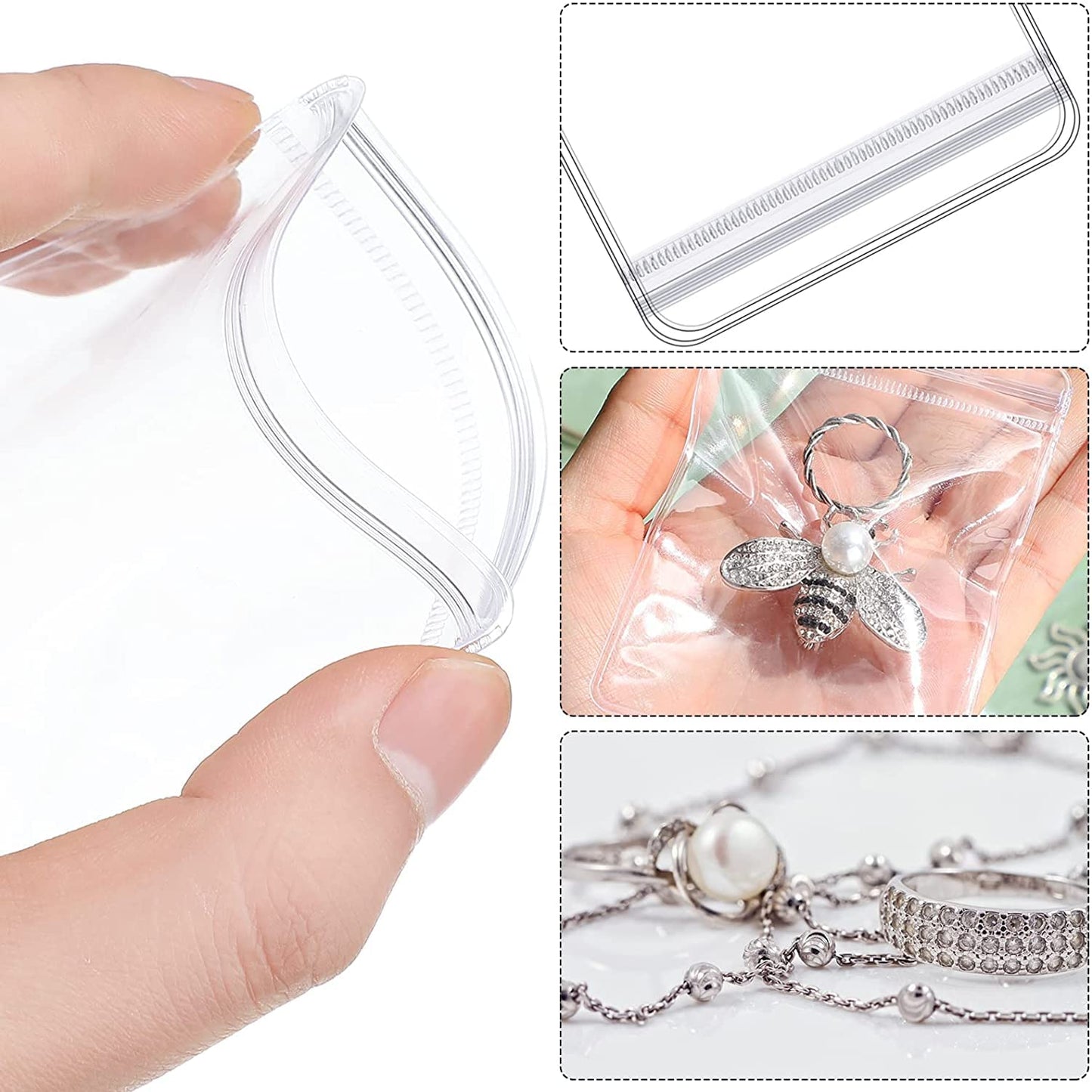PVC Clear Jewelry Anti Oxidation Zipper Bag Antitarnish Plastic Bags for Packaging Jewelry Rings Earrings Transparent Poly Pouch（100pcs 2.75 * 4 IN）