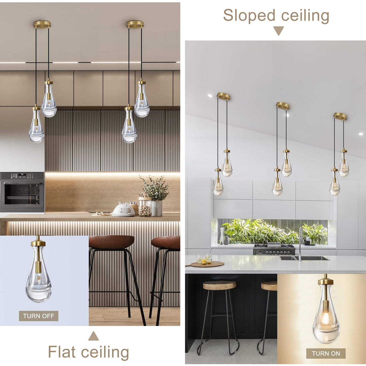 Joyunleo Brass Raindrop Pendant Lights Kitchen Island 2-Light  Cluster Gold Pendant Light Fixture For Bedroom  Dimmable Dining Room Light Fixture Hanging Pendant Lighting Ceiling Chandelier For Foyer