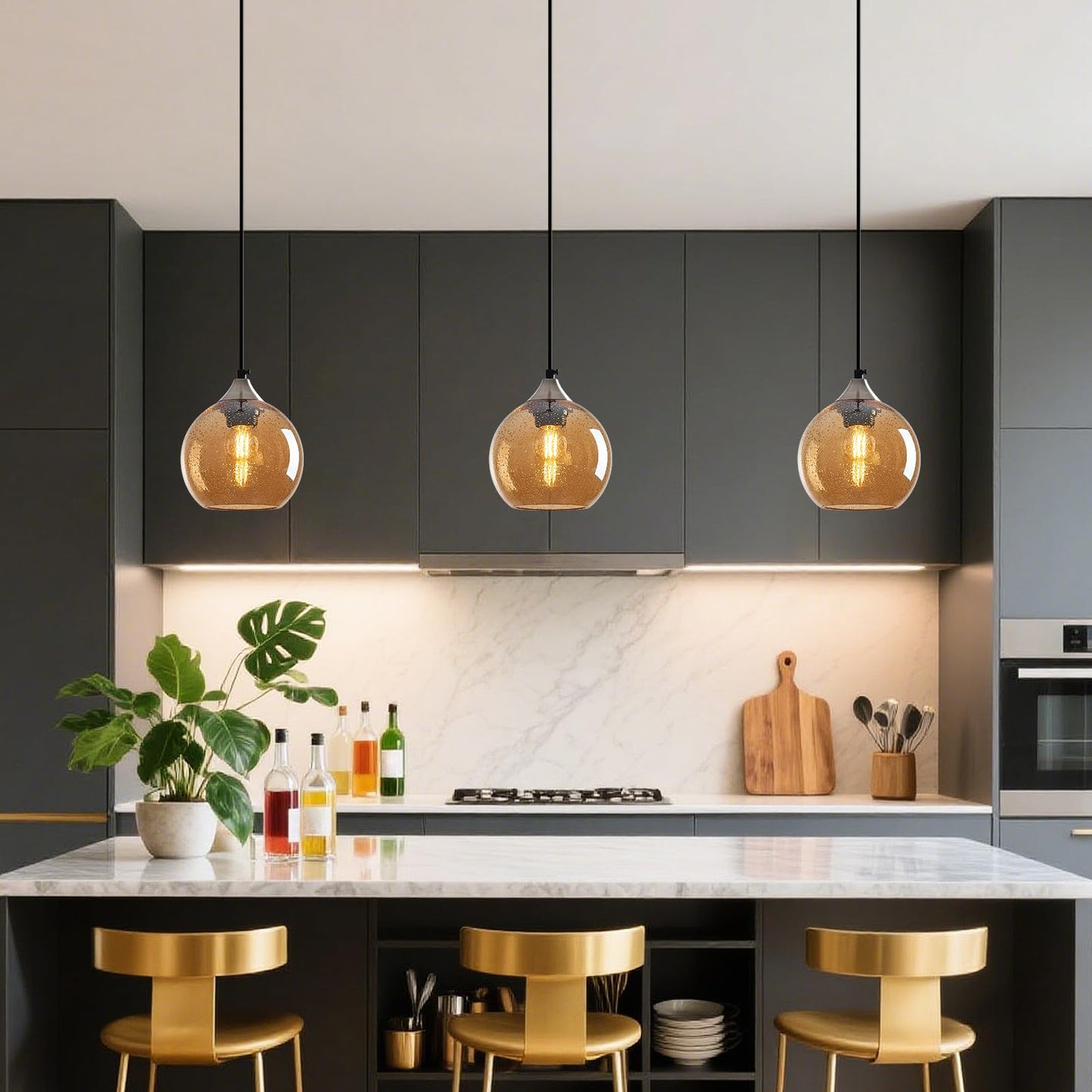 Lbsqj Amber Glass Pendant Lights Kitchen Island Globe Pendant Light Fixtures Modern Pendant Lighting For Bedroom Living Dining Room Light Fixture (5.9 In  1 Pack)