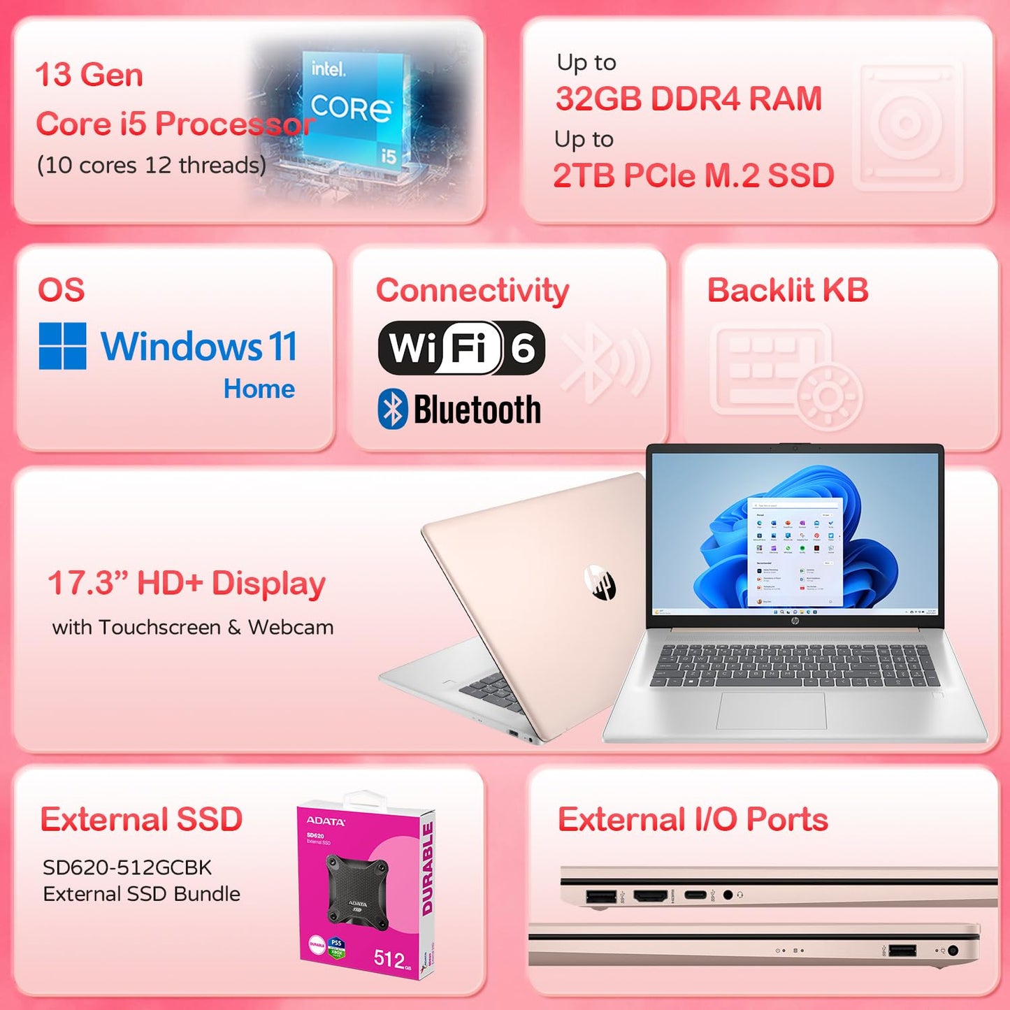 Hp Daily Essential Laptop | Intel Core I5-1334U | 17.3 Hd+ Touchscreen | 16Gb Ram | 1Tb Ssd | Backlit Keyboard | Fp Reader | Wi-