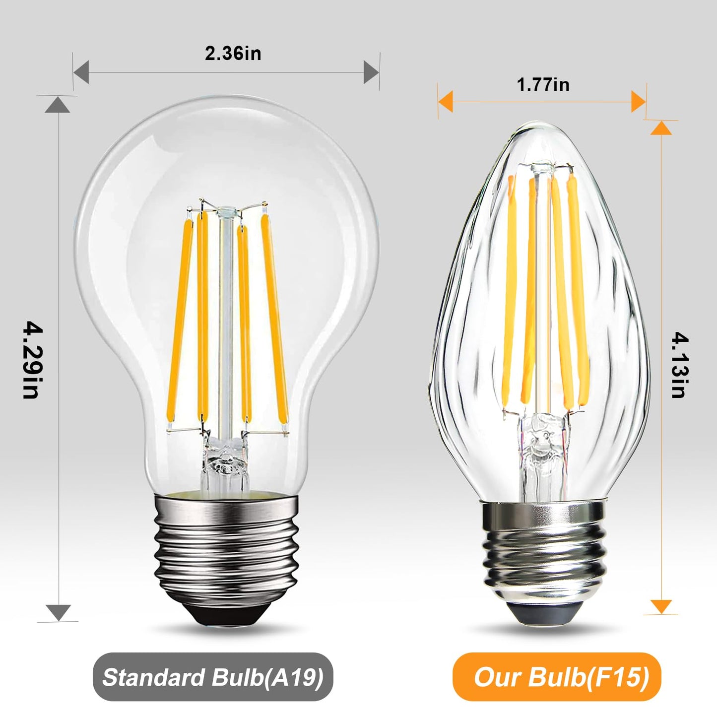 Brimax F15 6W Led Porch Light Bulbs, Dimmable 2700K Warm White, E26 Medium Base, Glass, 4Pack