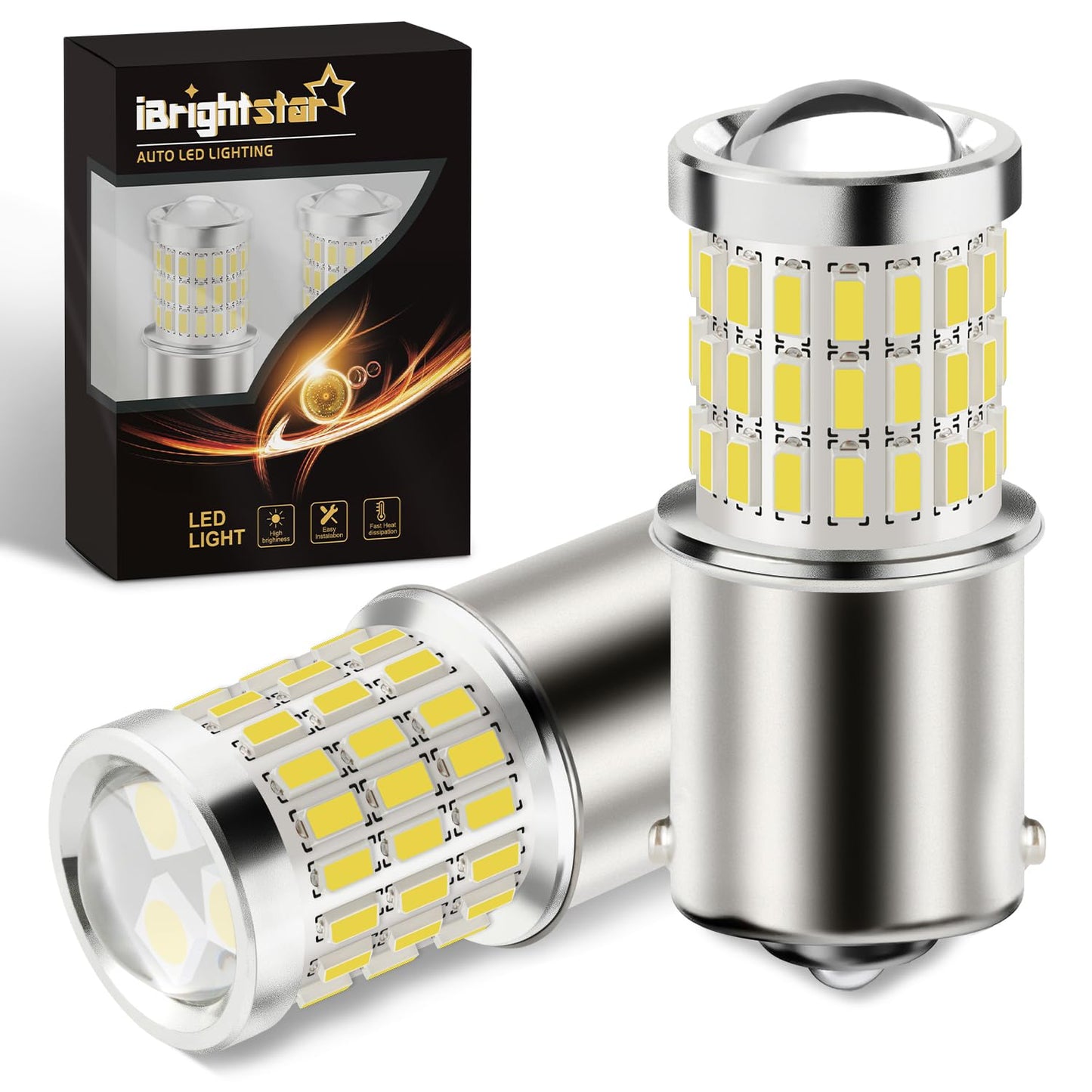 iBrightstar 1156 LED Bulbs, Super Bright Low Power, Aluminum, Xenon White, Model 1156-3014 3030-54 3W, for Backup/Brake