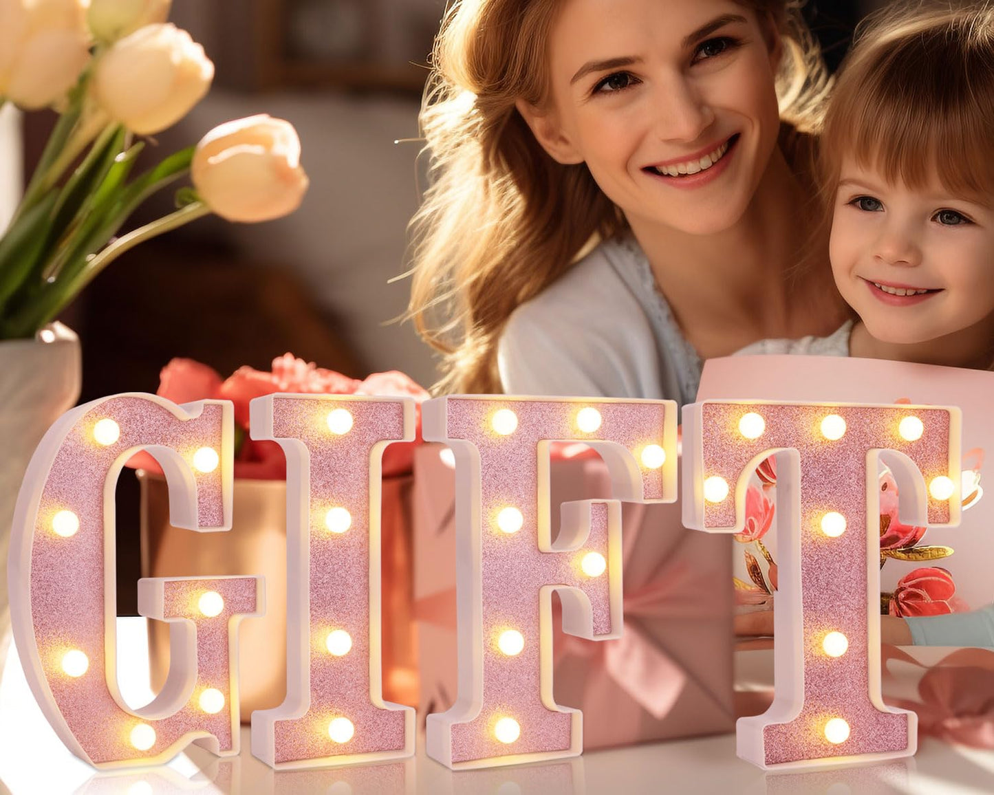 DyingSwan Small LED Marquee Letter F, 8.58 Inch Light Up Sign, Battery Powered, Pink Glitter Plastic Decor