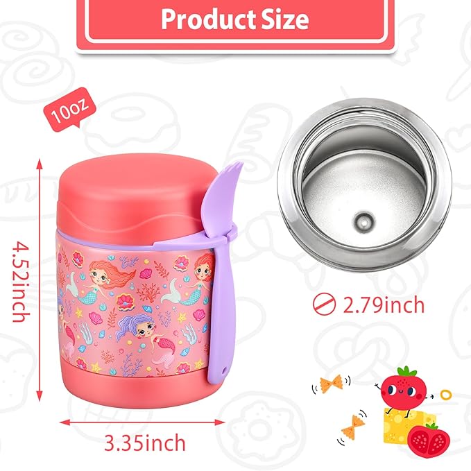 Mermaid 10oz Kids Lunch Jar - Insulated, Leak Proof, Wide Mouth, Hot Food, Spoon Included