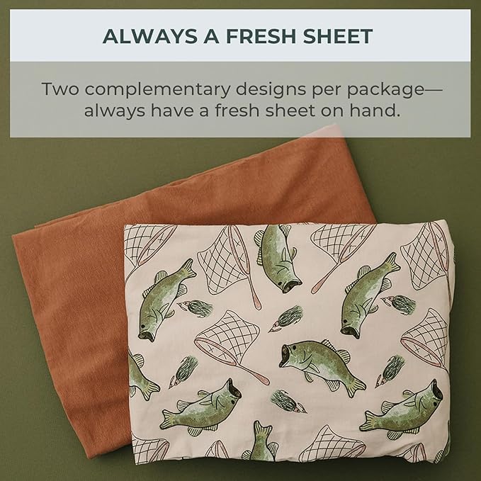Pobibaby – 2 Pack Crib Sheets for Boys, Premium Fitted Baby Boy Crib Sheets for Standard Crib Mattress – Ultra-Soft Jersey Knit, Safe and Snug, Stylish Design (Gone Fishing)