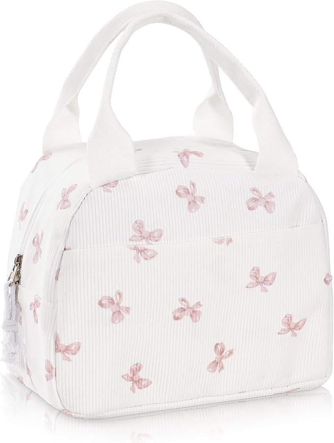 Lunch Bag for Women Insulated Lunch Box Reusable Cooler Bag Portable Cute Corduroy Leakproof Tote Bags for Travel, Work, and Picnic