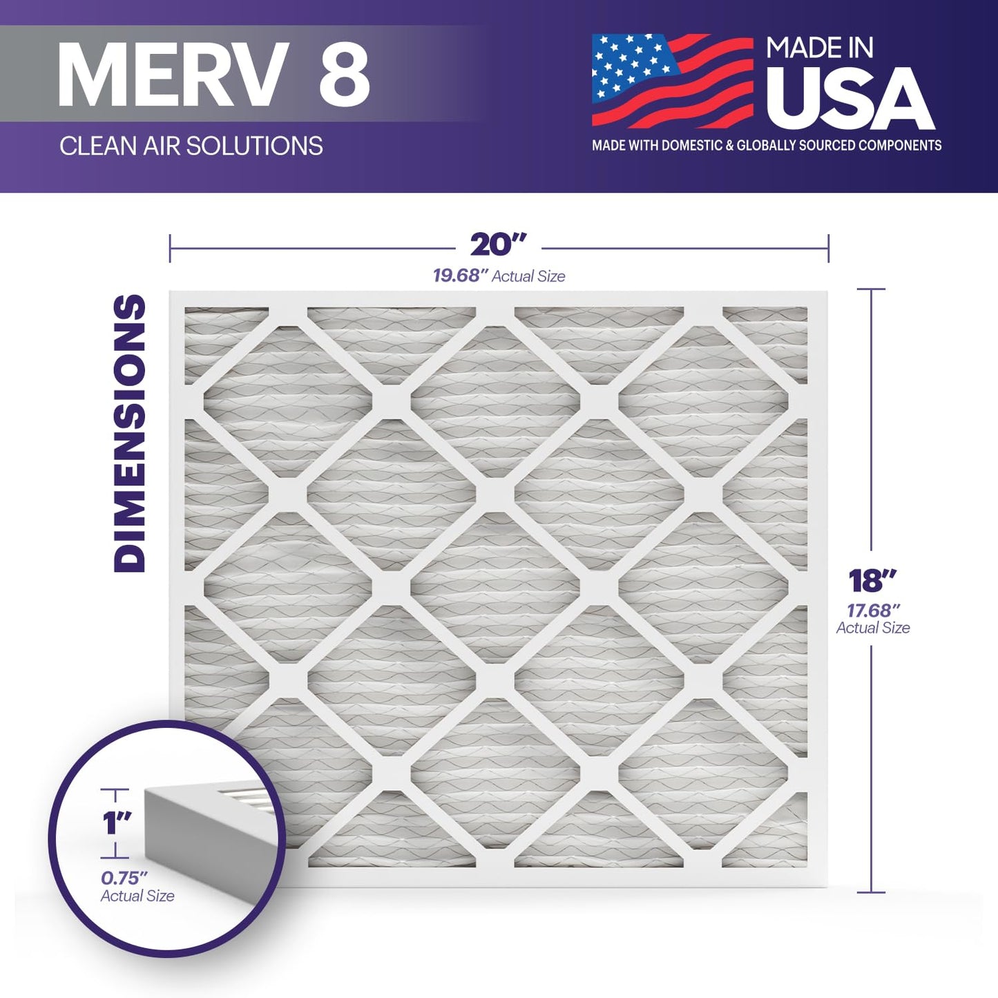 Bnx Trufilter 18X20X1 Air Filter Merv 8 (6-Pack) - Made In Usa - Dust & Pet Defense Electrostatic Pleated Air Conditioner Hvac A