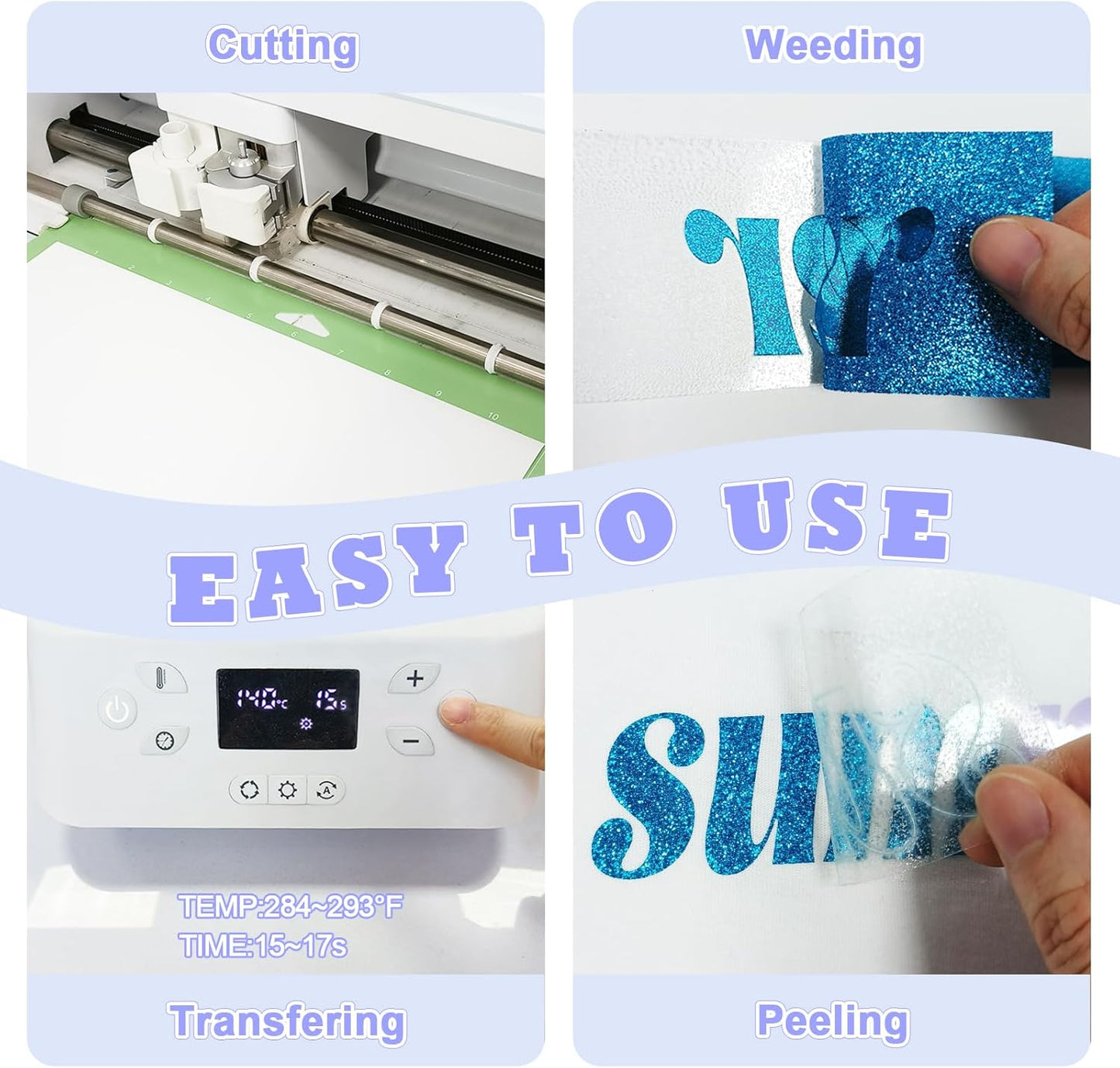 Silver Glitter Heat Transfer Vinyl, 12 Pcs 12"x10" Iron-On Vinyl Sheets – Easy to Cut & Weed, No-Flake, Washable Glitter HTV, Compatible with Cricut & Silhouette – Great for DIY Summer Projects