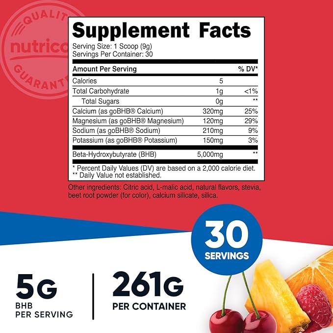 Nutricost BHB Salts Drink Mix (30 Servings, Fruit Punch Flavored) (5G BHB Per Serving) - 0G Total Sugars, Vegetarian Product