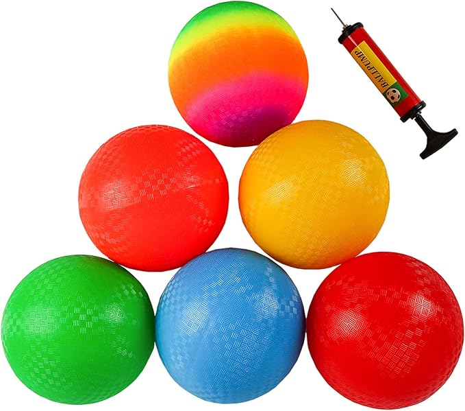 Ogrmar 6PCS 8.5 Inch Playground Balls Dodgeballs with 1 Hand Pump for Kids and Adults Dodge Ball, Kickball, Handball, Camp...