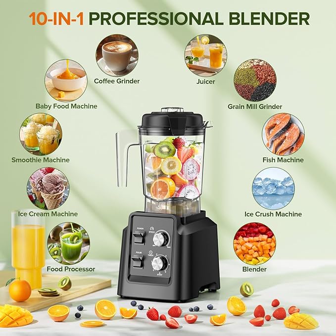 Blender, Blender for Smoothies with 68Oz. Pitcher, 27Oz. Grinder and 20Oz. To-go Cup, 28000 RPM Countertop Blenders for Kitchen, Ice Crushing, Frozen Fruits - Timing Setting, Speed Adjustable