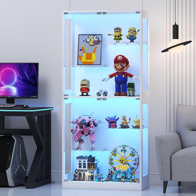 Lamtor 69-Inch Glass Display Cabinet - Adjustable Shelves Display Case, Curio Cabinet with RGB Lighting, for Game Room, Li...