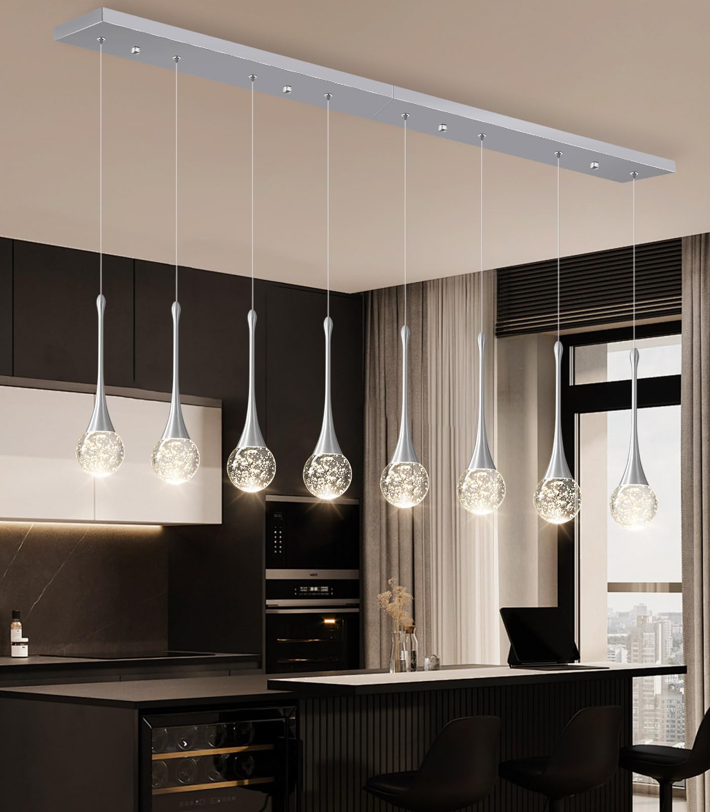 8 Light Modern Glam Crystal Rectangular Chandelier For High Ceiling Led Dimmable Ceiling Pendant Light Kitchen Island Staircase Foyer Enterway Living Room Chandelier Lighting Antique Silver