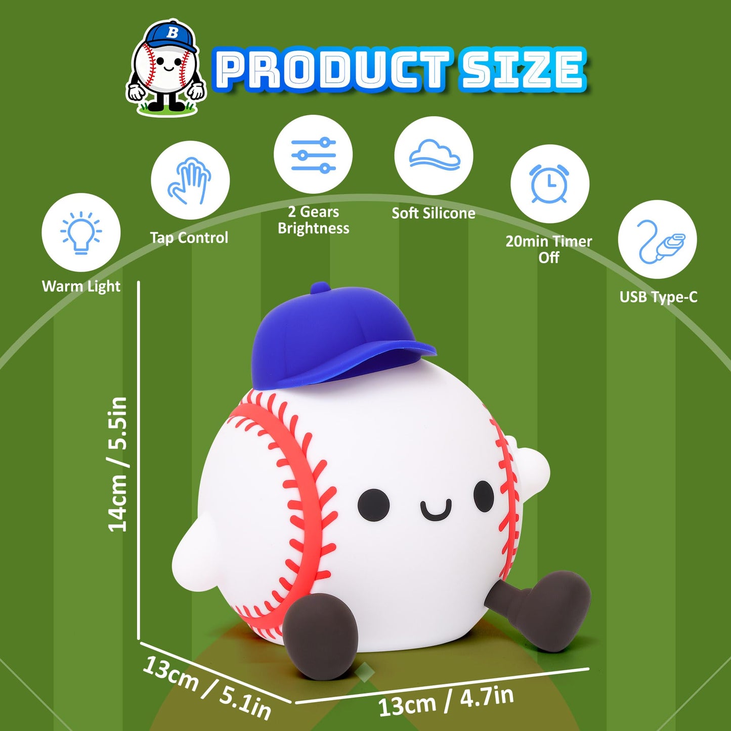 Lampeez Baseball Night Light  Soft Silicone Touch Lamp  Cute Led Nursery Nightlight & Bedroom Decor  Xmas Birthday Gift For Boys  Girls And Baseball Fans  Creates Soothing Glow For Bedtime