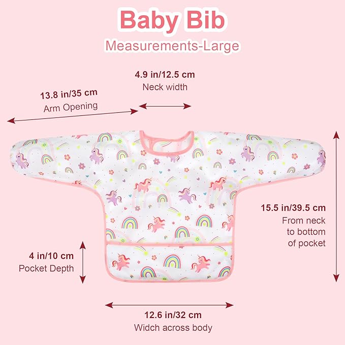 Accmor 4 Pack Long Sleeve Bibs, Baby Smock Waterproof Sleeved Bib Smock for Baby Toddler 6-36 Months