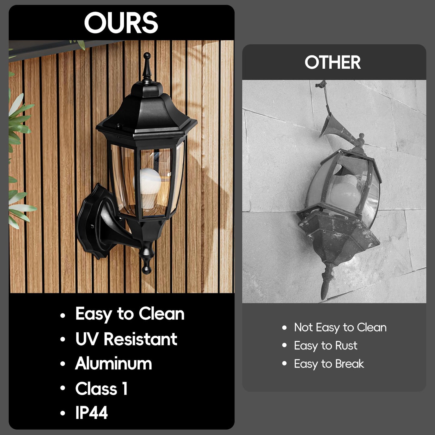 Emart Outdoor Front Porch Light  Exterior Anti-Corrosion  Waterproof Aluminum & Glass Shades Wall Lamp Fixture  Modern Sconce Lantern For Outside  House  Garage - 2 Pack  Black (Bulb Included)