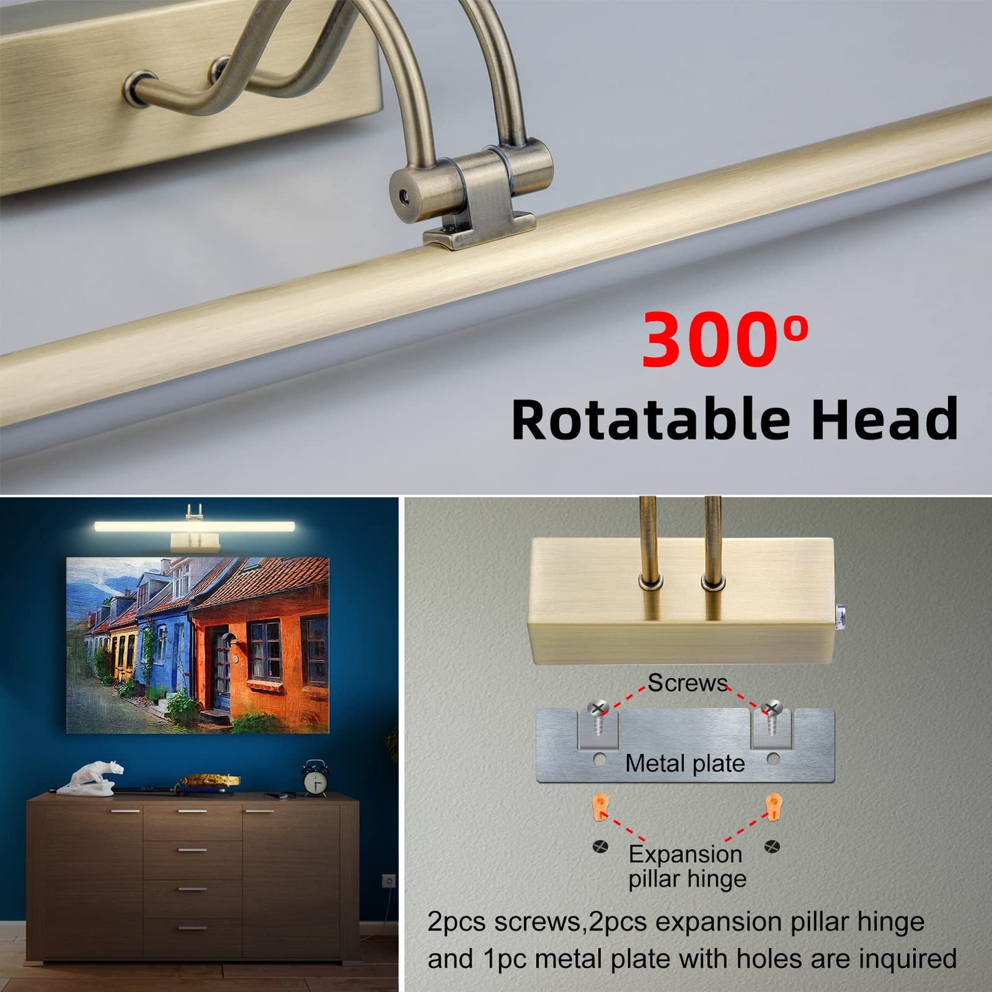 Raifoolly Picture Light - 13In Battery Operated Art Light, Dimmable With Timer, Antique Brass, Model Rf00289