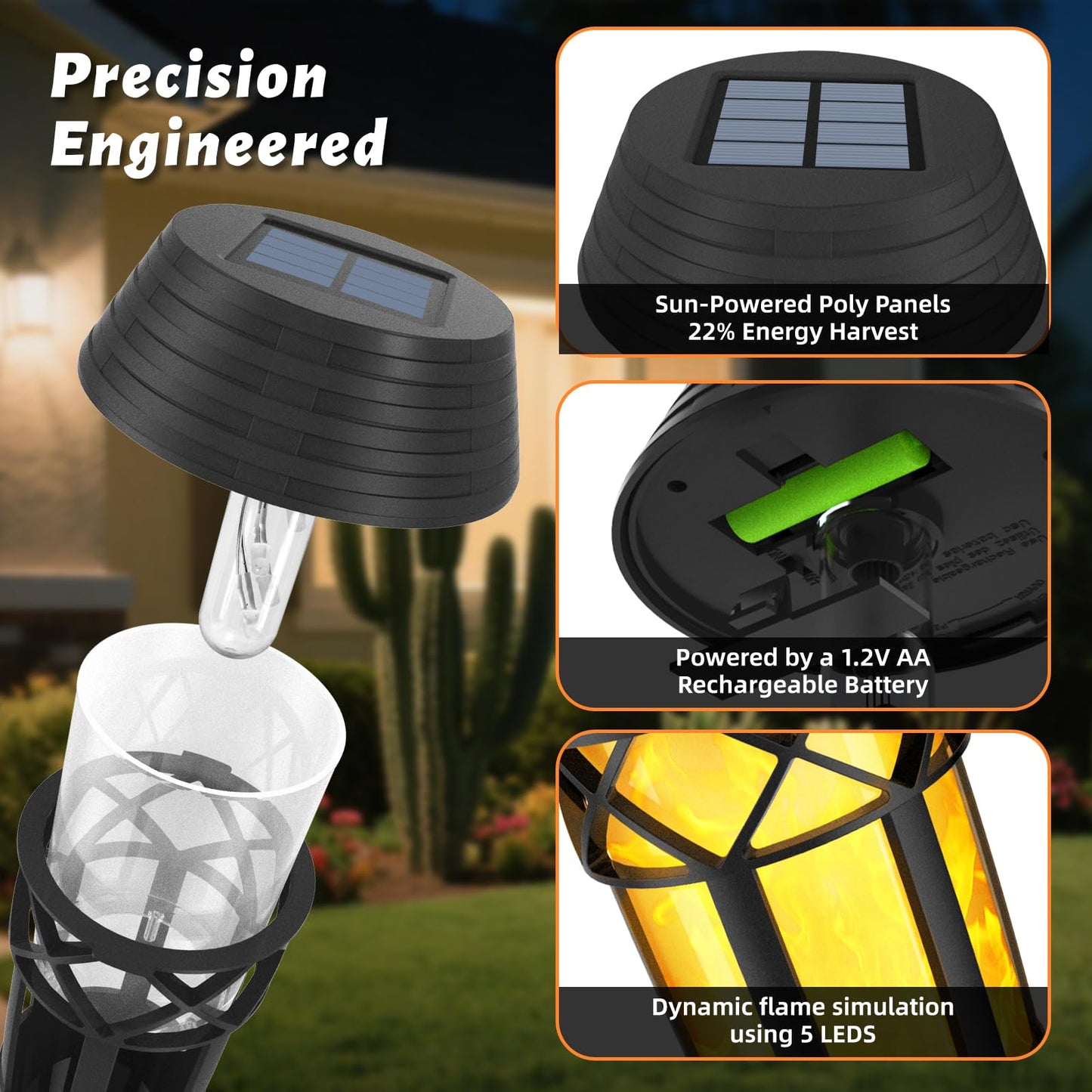 Evelynsun Solar Garden Lights - Flickering Flames Torch - Waterproof - 2 Pack - Black