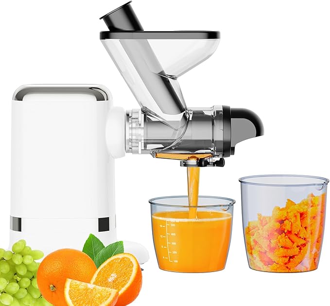 GVODE Cold Press Juicer, Powerful Masticating Juicer with Dual Feed Chute, Electric Juicer with Pulp Separation, Countertop Juicer Machines, 75dB, 3 Mode Operations, Overheat Protection