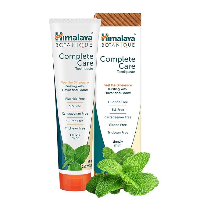 Himalaya Botanique Complete Care Toothpaste, Herbal, Mint Flavor, Fights Plaque, Freshens Breath, Fluoride Free, No Artifi...