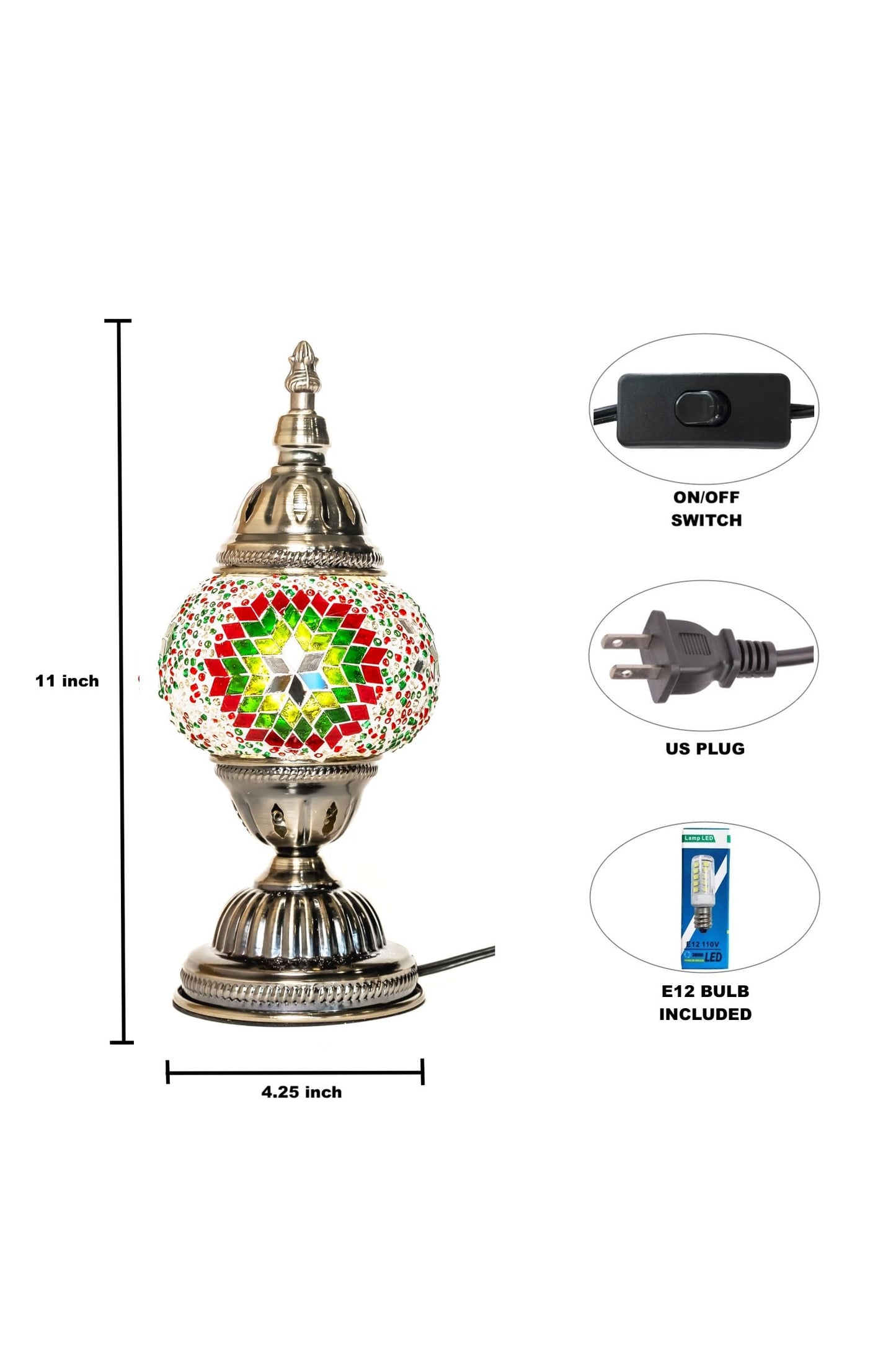 KRAFTSTORIES Turkish Mosaic Lamp Kit DIY Glass Night Light, 11 inches, Antique Bronze Base, Christmas
