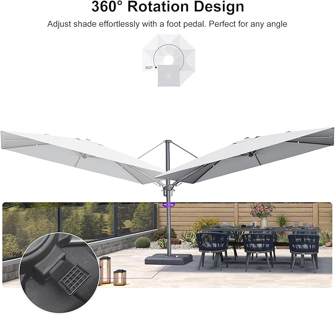 PURPLE LEAF 10' X 6.5' Left-right Tilting Outdoor Patio Umbrella Swivel Offset Cantilever Heavy Duty Rectangle Aluminum Umbrella with UV Resistant for Deck Pool Patio Backyard, Pebble Grey