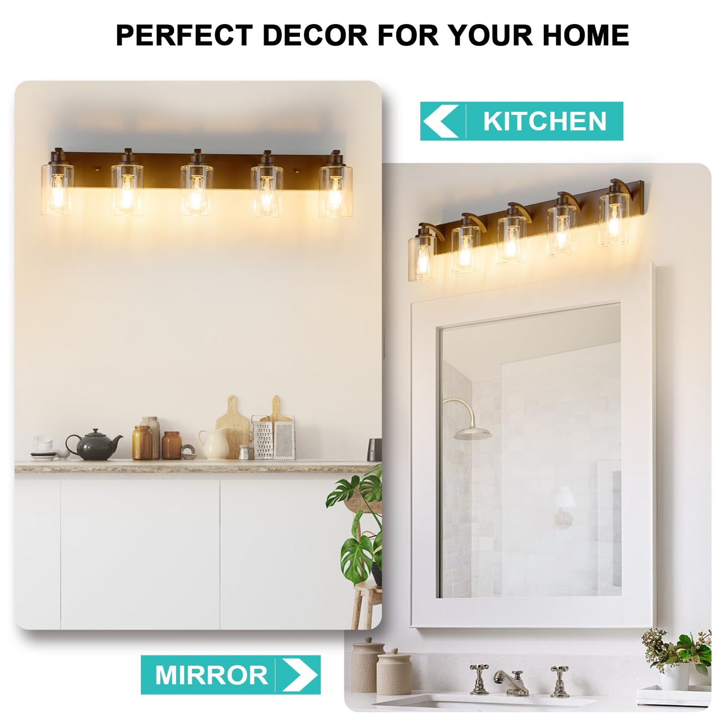 Alaislyc 5-Light Bathroom Light Fixtures Modern Orb Vanity Lights For Bathroom Lighting Fixtures Over Mirror With Clear Glass Shade For Cabinet Mirror Bedroom Hallway