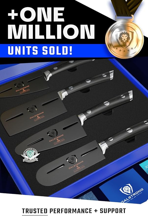 Dalstrong Charcuterie & Cheese Knife Set-4pc-Gladiator Series Elite-Mini Cleaver, Serrated,Round-Tip,Forked Cheese Knives Set-G10 Handle-Soft & Hard Cheese-Sheath-NSF Certified