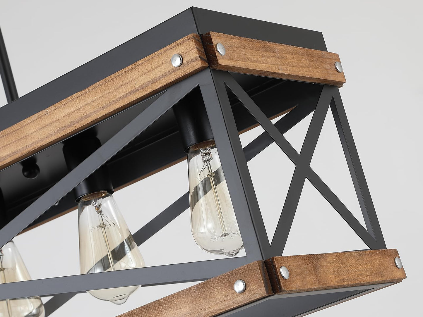 Rustic Farmhouse Wood Kitchen Island Lighting  5 Lights Rectangular Pendant Light Fixture  Adjustable Chain Oak Wood And Metal Linear Chandelier For Dining Room Kitchen Island Farmhouse  Black