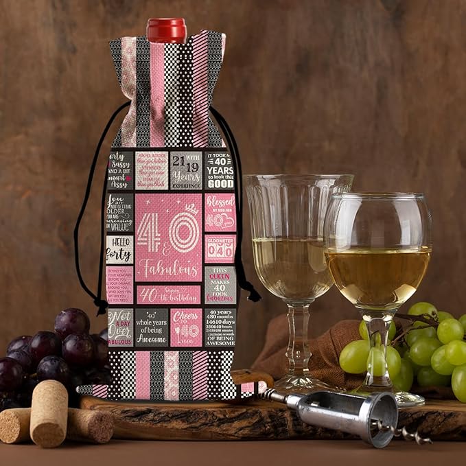 Funny 40th Birthday Gifts Women Men Wine Bag, Happy Anniversary 40th Birthday Party Decorations Man Woman Wine Bags, 40 Year Old Birthday Gifts for Women Wine Bottle Bag
