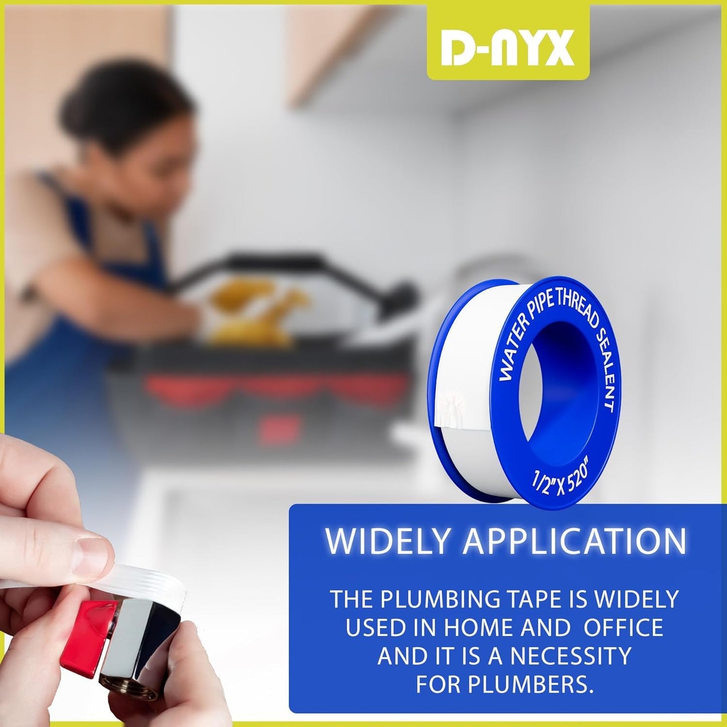 D-NYX Teflon Tape 4 Rolls 1/2 Inch(W) X 520 Inches(L) Teflon Duct Sealant Tape for Shower Head, Plumbing Thread Tapes, Water Pipe Sealing Plumbers PTFE Thread Seal, Pipe Dope Plumbers Accessories
