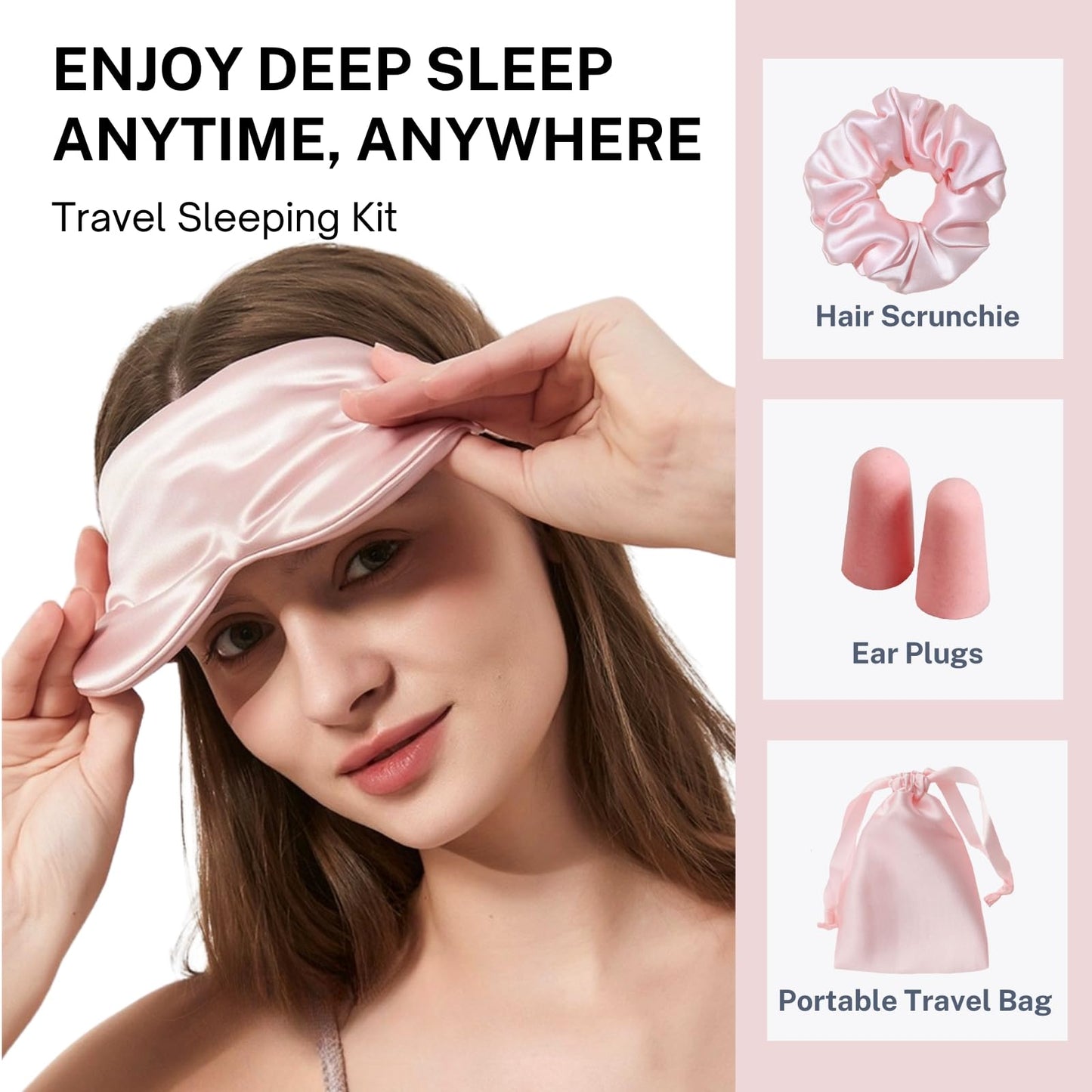 LCBD Silk Satin Sleeping Eye Mask, Pink Sleep Eye Mask Night Blindfold for Women and Men, Soft Breathable Blackout Eyeshade Eye Cover for Travel, Wedding Bridesmaid Gift