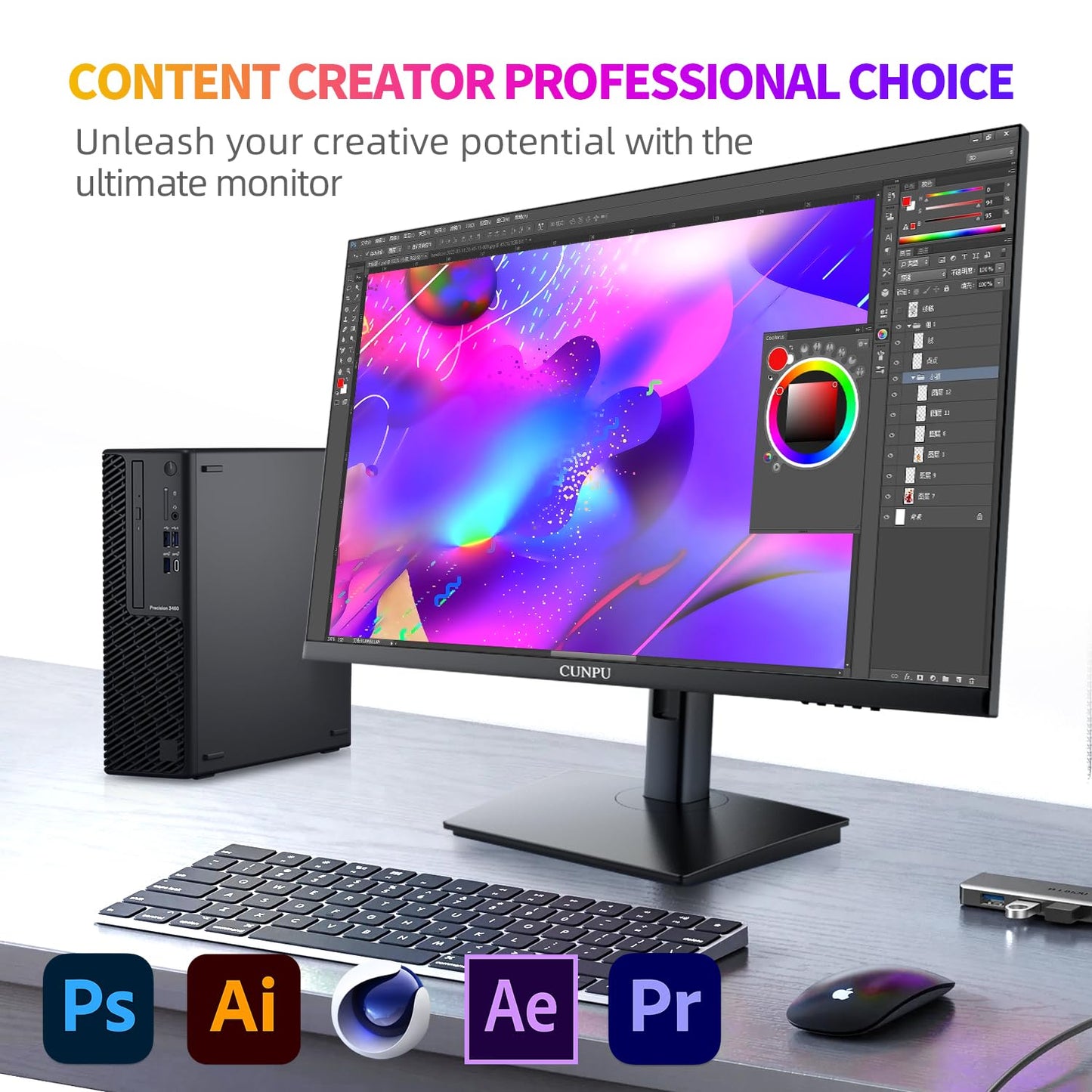 CUNPU 27 Inch 4K 70Hz Monitor, UHD (3840 * 2160) IPS Ultra-Slim Bezel Monitor for Photo Video Editing, ΔE < 2, 100% DCI-P3, 1.07B+ Colors, PIP-PBP, Adaptive Sync, DP/HDMI, Black