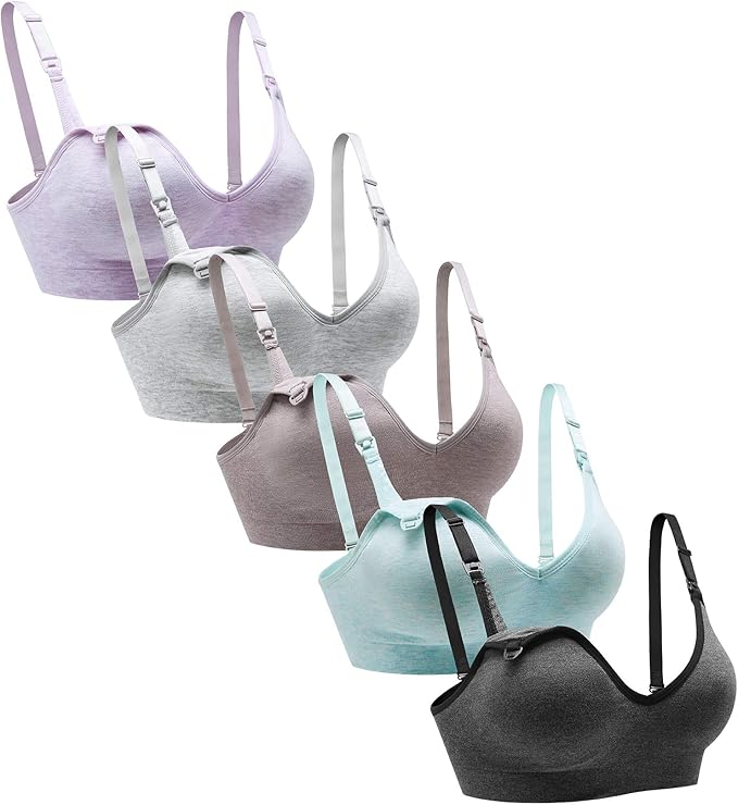 Suekaphin Nursing Bra 5pack Wireless V Neck Maternity Nursing Bra Bralette Low Cut Sleeping Breastfeeding with Extenders
