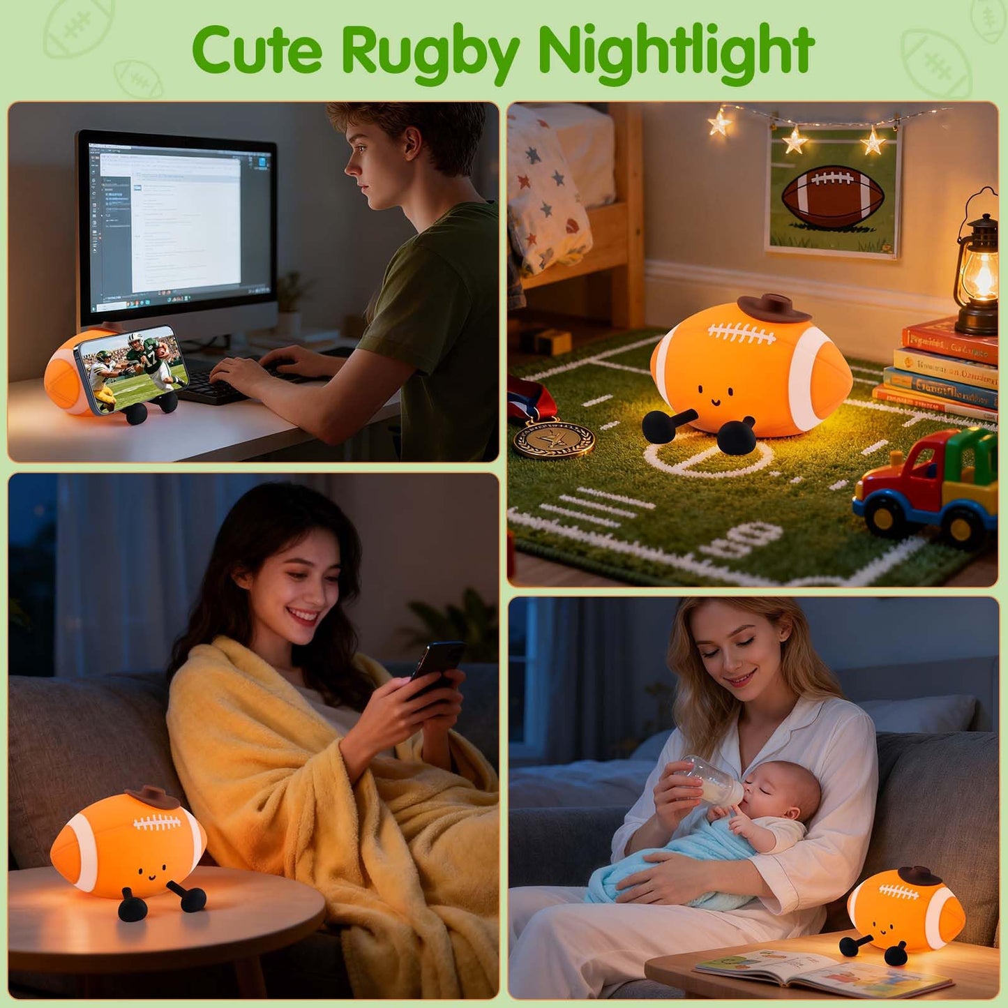 Yisun Football Night Light  Soft Silicone Nursery Night Lamp  Rechargeable Dimmable Rugby Night Lights With Timer  Cute Night Lights For Kids Room Decor Birthday Christmas Gifts
