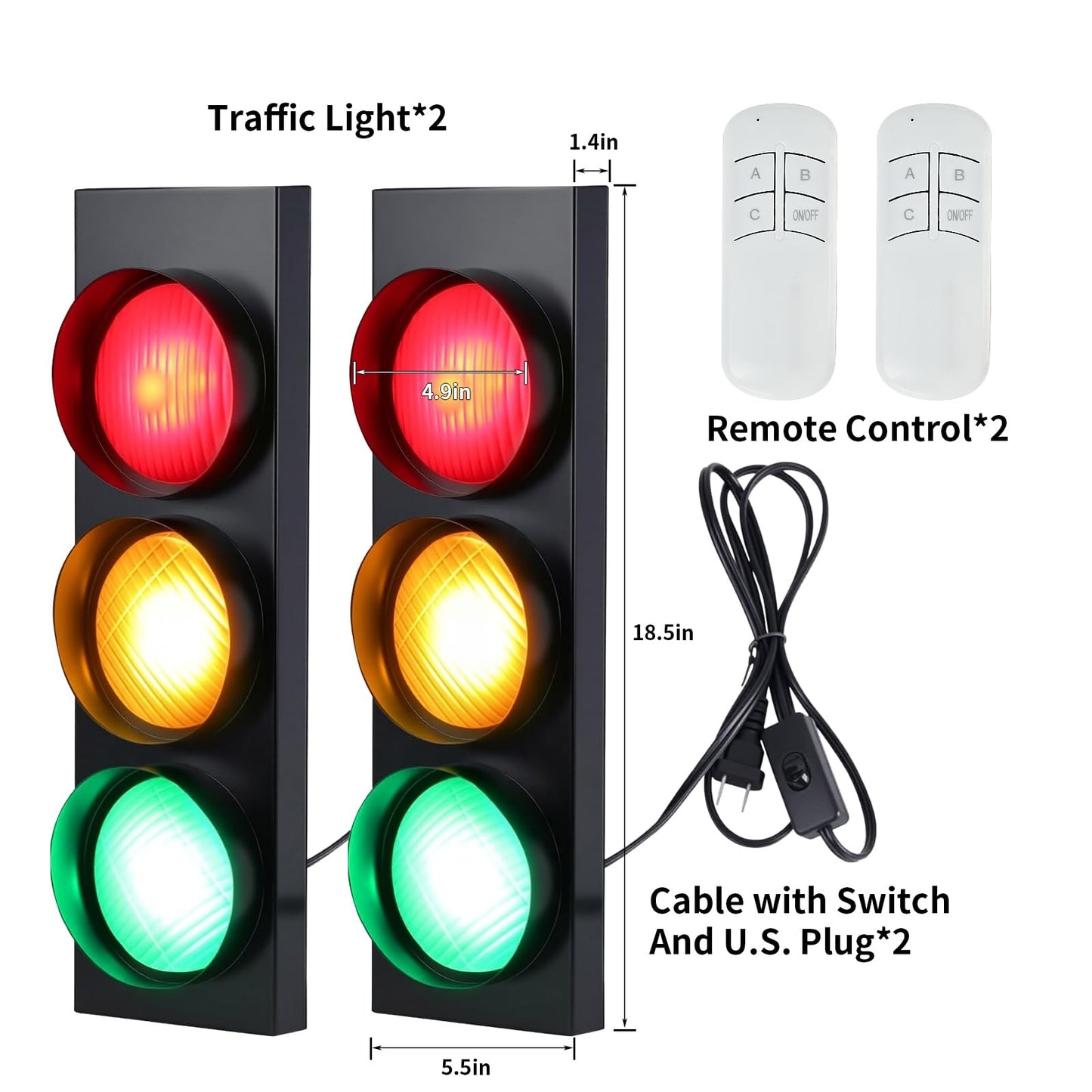 HOMIER Traffic Light Wall Lamp, LED with Remote Control, Retro Style, 1-Side 3-Light, Metal, Model TL-01, Fun Room Decor (2PCS)