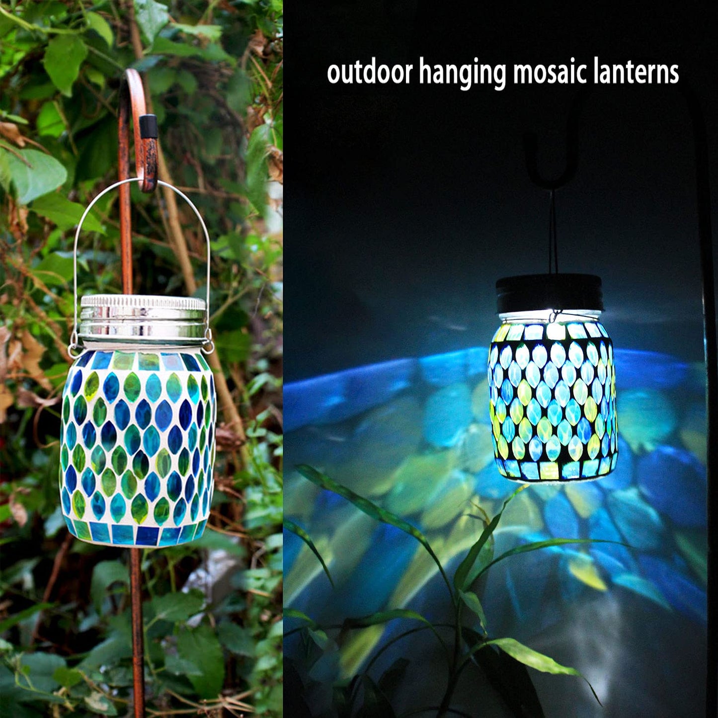 GUANFU Mosaic Lights Solar Outdoor Lanterns, Waterproof Garden Decor, Blue, Model a003