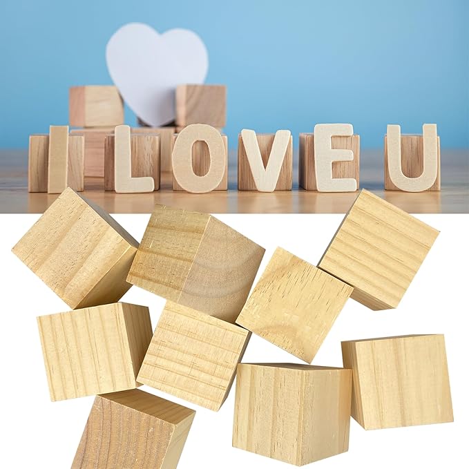 Wood Blocks for Crafts,2 Inch Unfinished Wooden Cubes Natural Wood Blocks for Crafts Making & DIY Projects & Decor(Pack of 9)