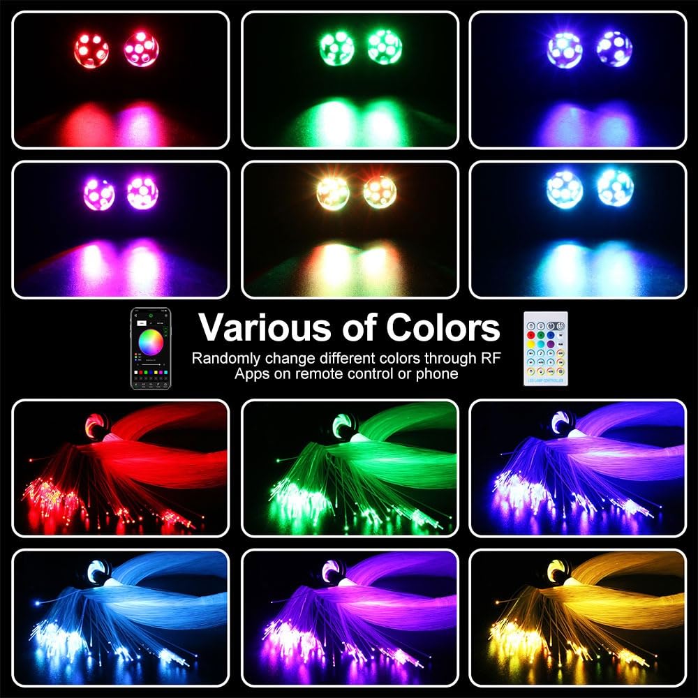 XAEIOW Dual Port 32W Starlight Headliner Light Kit, RGBW, 9.8ft Fiber Optical Cable, Sound Activated, for Car/Home/Party