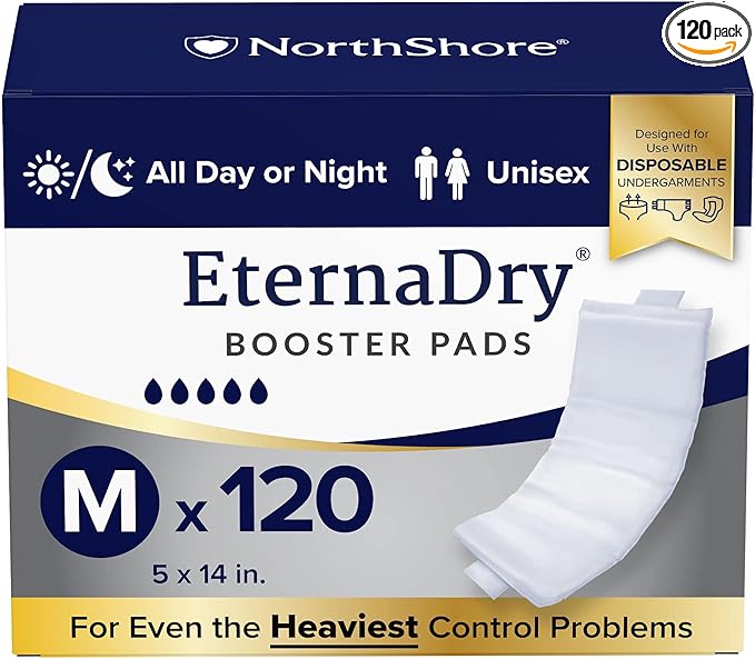 NorthShore EternaDry Booster Pads for Men and Women with Adhesive, Medium, Case/120 (4/30s)