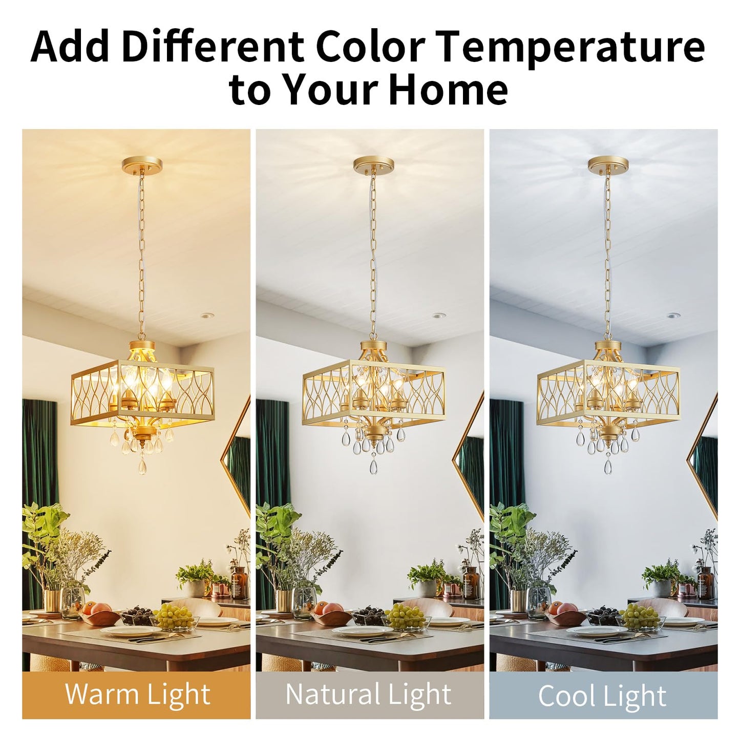 Farmhouse Crystal Chandelier Gold Modern K9 Crystal Ceiling Chandelier Lighting Fixture  Hanging Pendant Light Fixture  Kitchen Island Lighting For Dining Room Living Room Entryway Bedroom Hallway