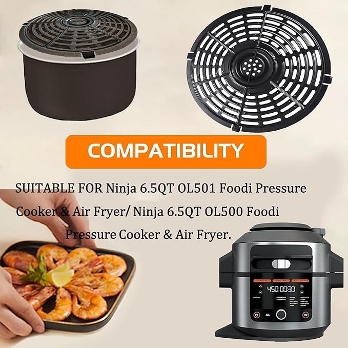 6.5QT Air Fryer Crisper Tray for 6.5QT Ninja OL500 OL501 Foodi Pressure Cooker & Air Fryers, Upgraded Grill Grate Pan Crisper Plate Rack Grid Shelf for Ninja 6.5QT Air Fryer, Dishwasher Safe