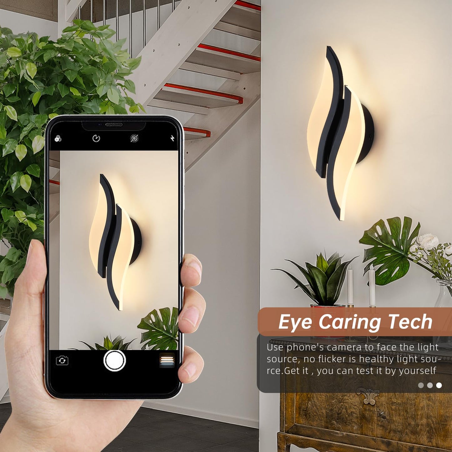 Caneoe Modern Led Wall Sconce 3000K Warm White Black Indoor Wall Light Fixtures Acrylic Wall Sconce Lighting For Living Room Bedroom Bedside Bathroom Hallway Stairway Wall Lamp (Black  1 Pack  3000K)
