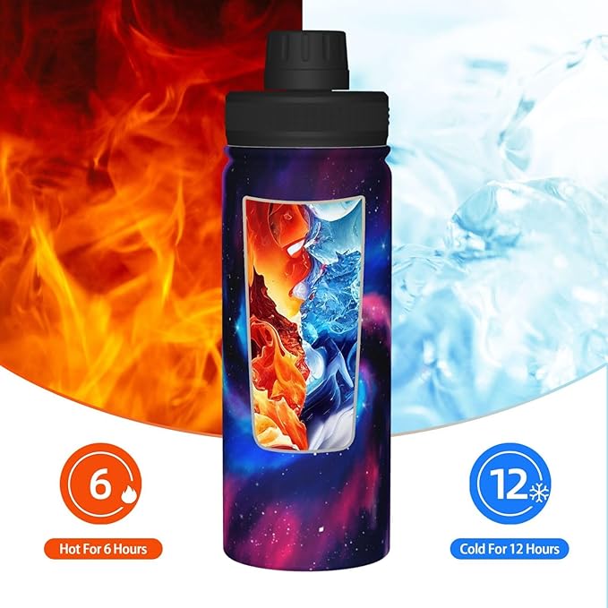 Cerburny Water Bottle 18 oz Blue Pink Galaxy Stainless Steel Insulated Bottles With Handle Leak Proof Gym Sport Water Jug For Men Women Adults