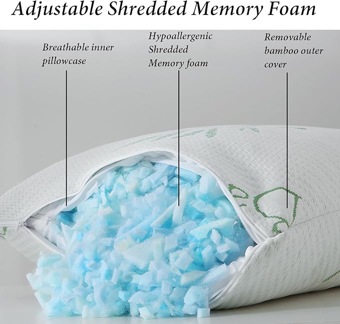 Single Memory Foam Pillows King Size Set of 1, Cooling Rayon Pillow with Breathable Cover, Bed Pillow for Sleeping 1 Pack, Firm Adjustable Pillow for Neck Support, Hotel Quality Rest Pillow 20" x 36"