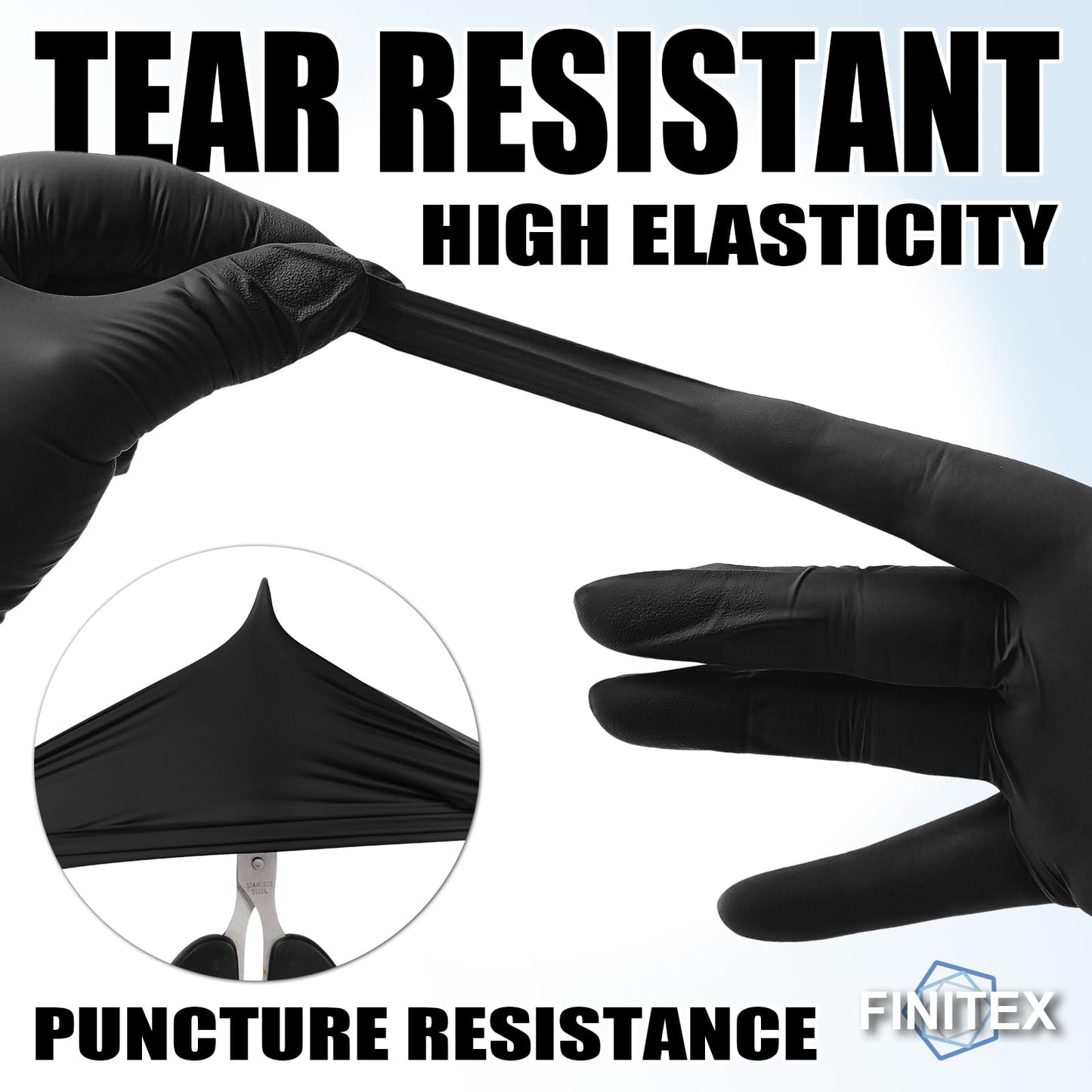 FINITEX - Black Nitrile Disposable Gloves, Exam Gloves, Powder-free, Latex-free, 3mil, 1000PCS (Medium)