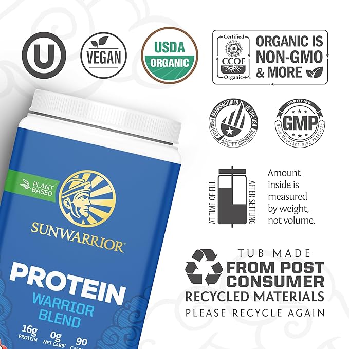 Vegan Protein Powder with BCAA | Organic Hemp Seed Protein Gluten Free Non-GMO Dairy Free Soy Sugar Free Low Carb Plant Based Protein Powder | Mocha 30 SRV 750 G | Warrior Blend by Sunwarrior